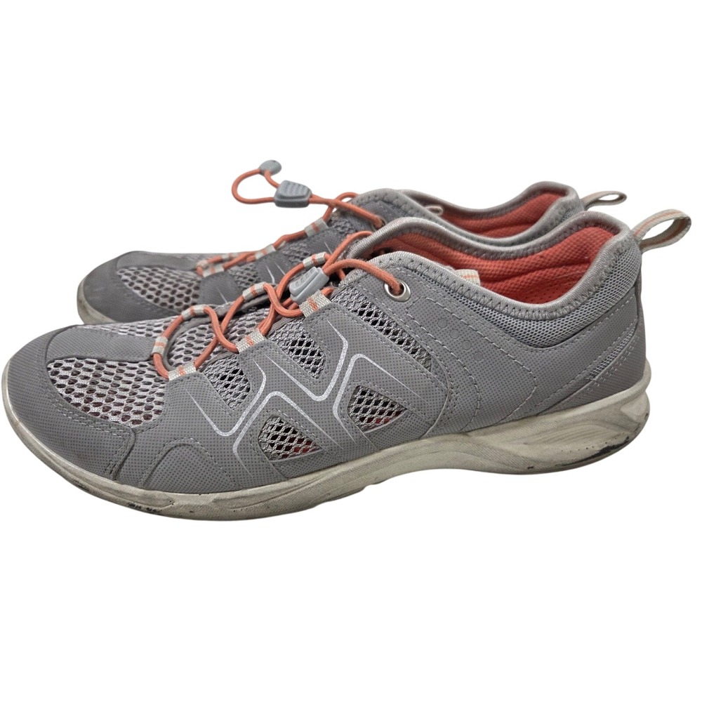 Ecco Biom Lite Womens Grey Coral‎ Mesh Bungee Walking Shoes Sneaker